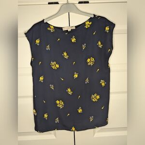 LOFT Petites SP Womens Tank Top Dark Navy/Black with Yellow Floral